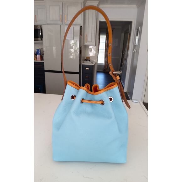 Dooney & Bourke Pebble grain drawstring bag Italian leather Caribbean Blue, Chic - Picture 3 of 11